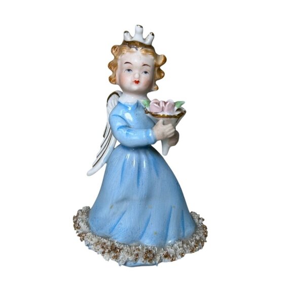Vintage Ardalt  Angel Candleholder Japan Spaghetti Lace Blue - Picture 1 of 6